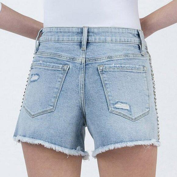 NWT Vervet Prowess Studded High Rise Denim Shorts with Frayed Hem - Picture 4 of 5